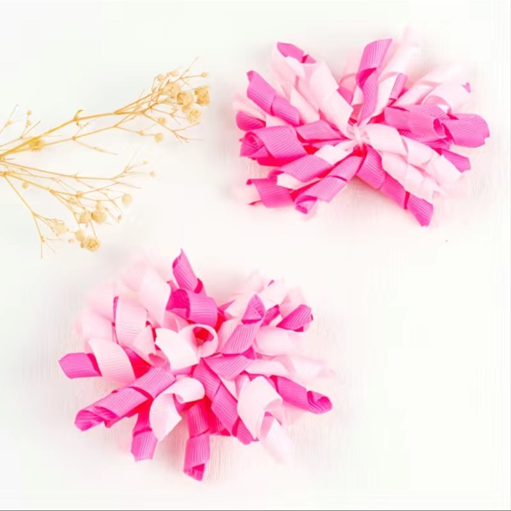 2pcs Girls Pink Curly Ribbon Hair Clip